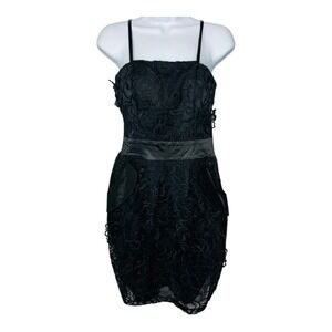 Lucy Paris Lucy &‎ Co. Black Lace Floral Mini Dress Cocktail Pockets Small NWT